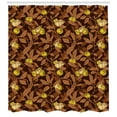 thumbnail image 3 of Floral Shower Curtain, Yellow Toned Flowers Flourish Leaves and Silhouettes on Background, Fabric Bathroom Set with Hooks, 69W X 70L Inches, Seal Brown and Multicolor, by Ambesonne, 3 of 3