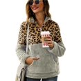 thumbnail image 1 of Pull Femme Manches Longues Demi-Zip Chaud Imprimé Léopard Patchwork Polaire, 1 of 6