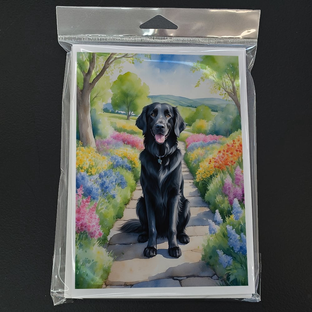 Flat-Coated Retriever Spring Path Greeting Cards Pack of 8 7 in x 5 in