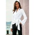 thumbnail image 2 of LASCANA Women's Lapel Wrap Blouse Shirt Front Bow, 2 of 5