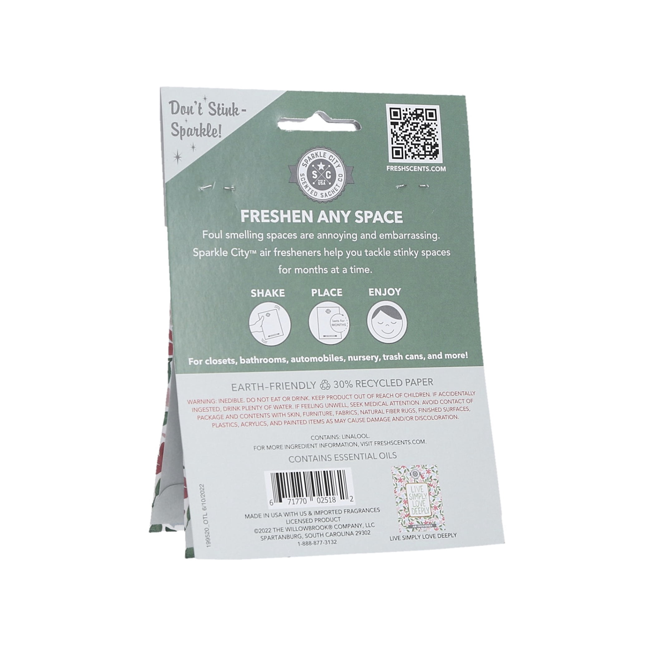 Sparkle City Scented Sachet 2 Pack, Live Simply Love Deeply