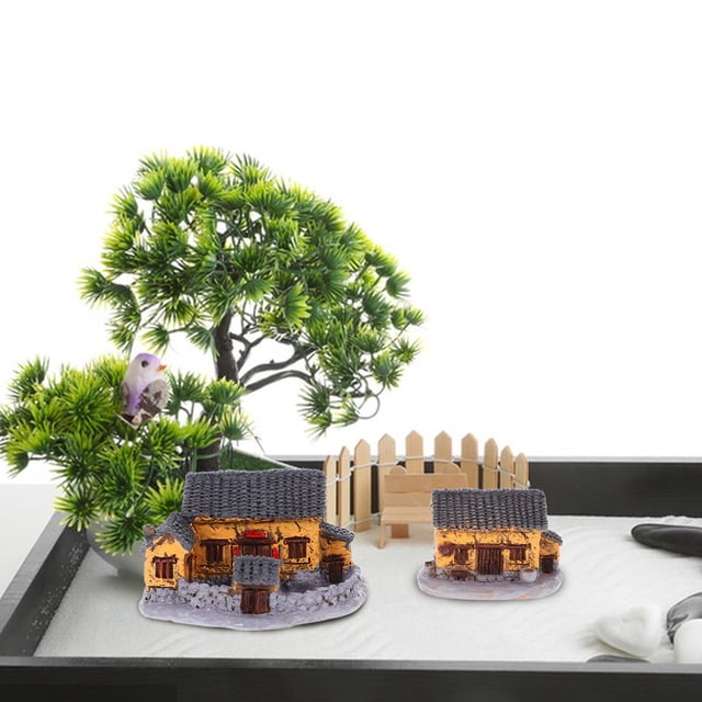 ELAYARD 2Ud Adornos Asiáticos De Micro Casa En Resina Para Escenarios De Jardín