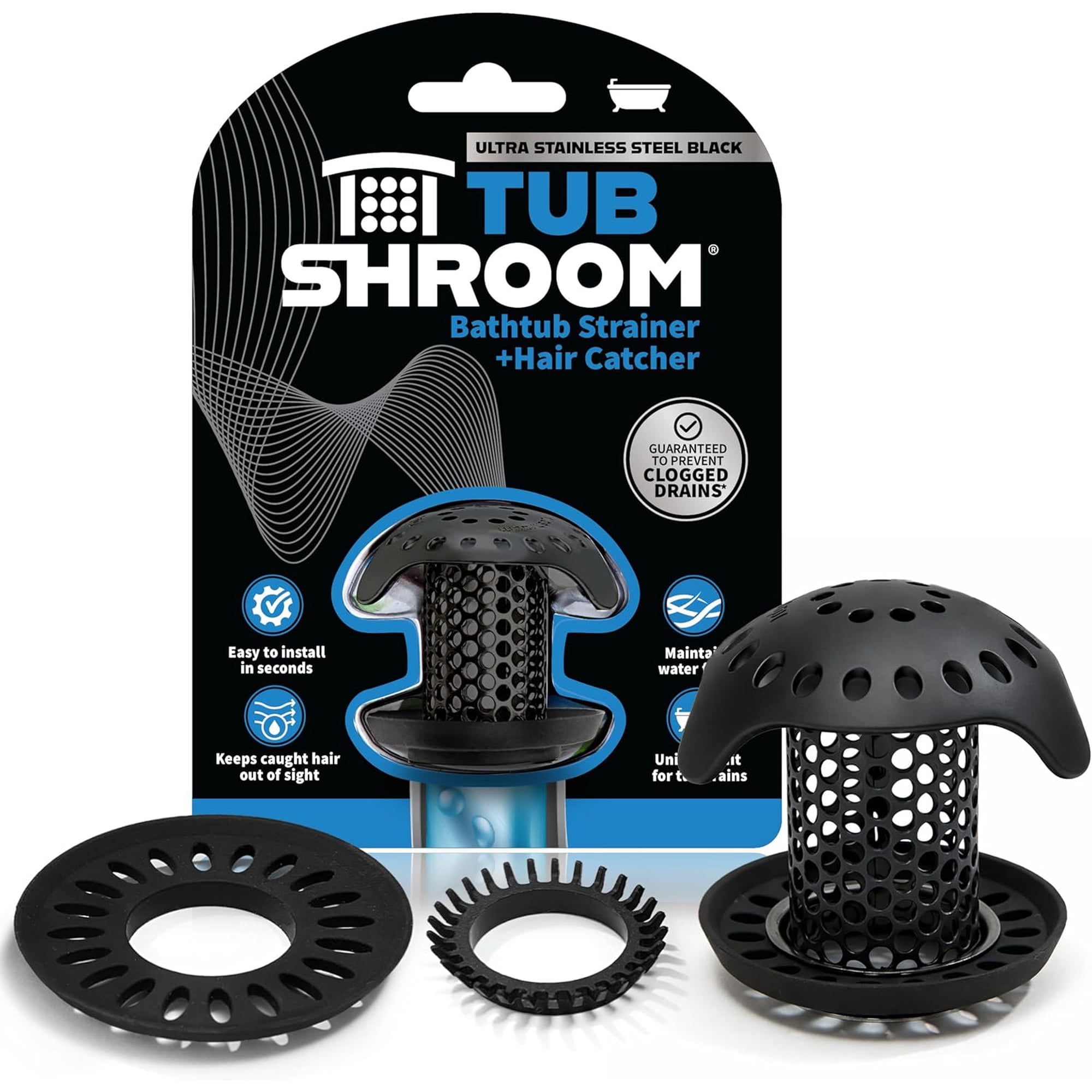 TubShroom Ultra Tub & Shower Drain Protector Hair Catcher, Matte Black Universal Fit