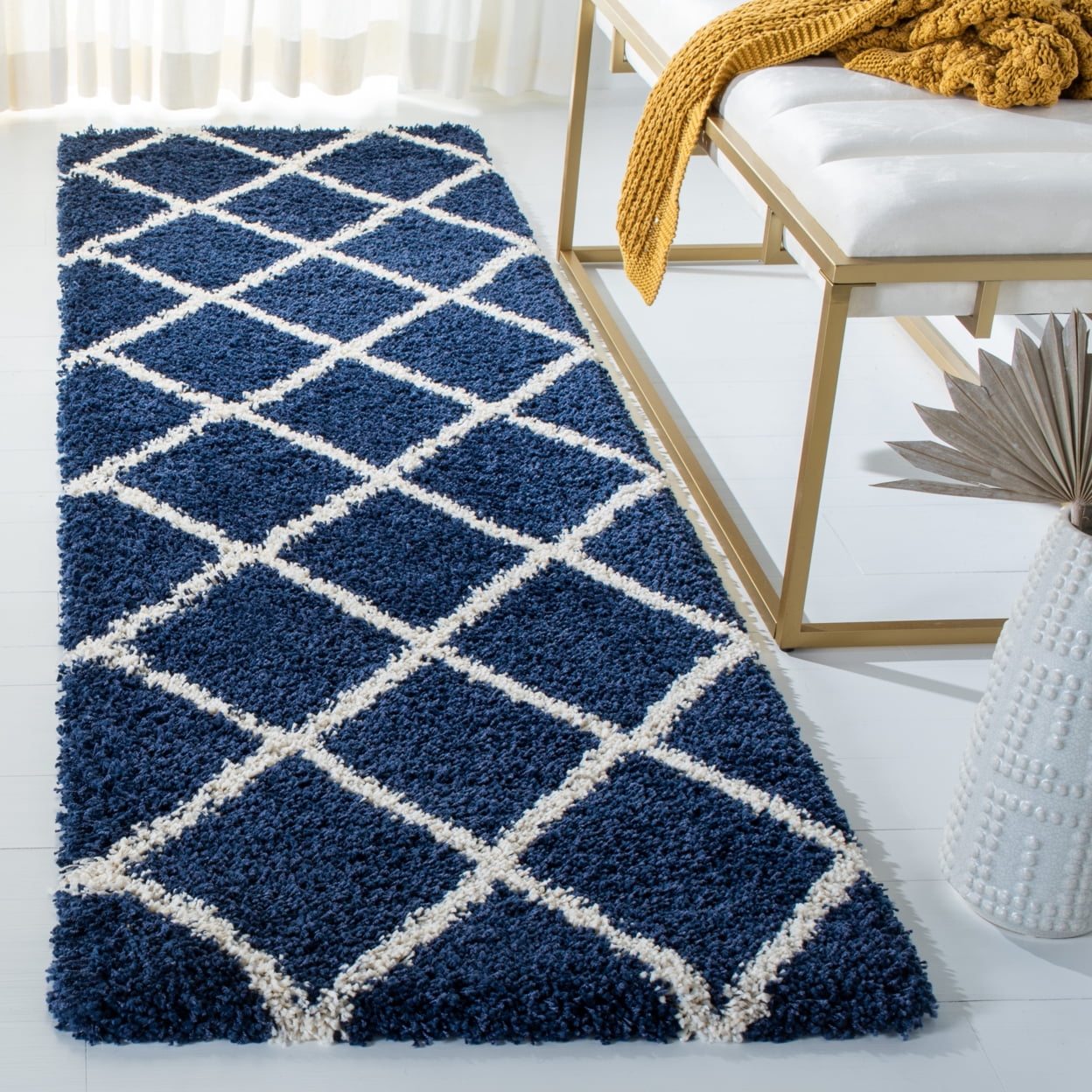 SAFAVIEH Hudson Jackson Trellis Shag Area Rug, Navy/Ivory, 8' x 10'