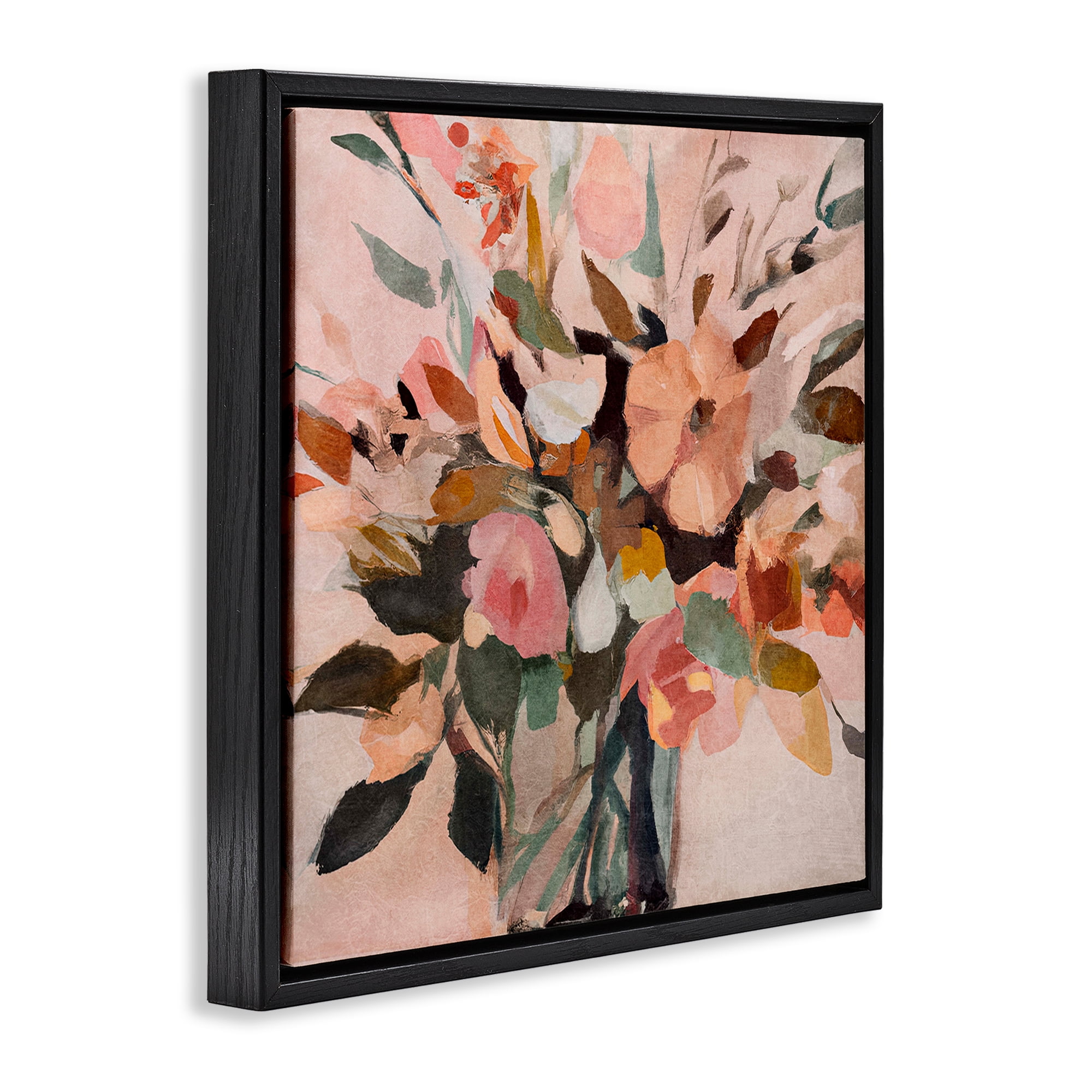 Stupell Industries Blush Abstract Bouquet Plants & Flowers Painting Black Floater Framed Canvas Art Print Wall Art, 25 x 25
