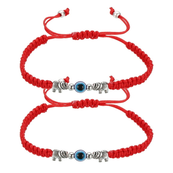 Uxcell Evil Eye Lucky Bracelets, Handmade Braided Rope String Adjustable  Protection Bracelets, Minimalist Jewelry for Women Men Friend (Elephant Style, Red)