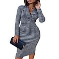 thumbnail image 3 of Women’s Stitching/Houndstooth Long Sleeve Skinny Mid-length Dress, 3 of 3