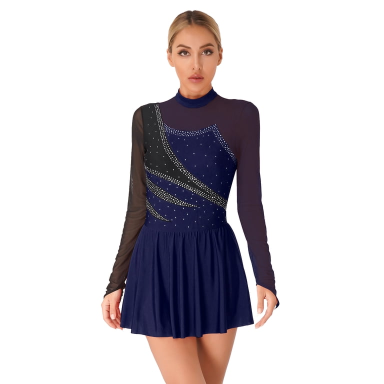 MSemis Women's Figure Ice Skating Dance Dress Roller Skating Dance  Competition Navy Blue XXL - Walmart.com