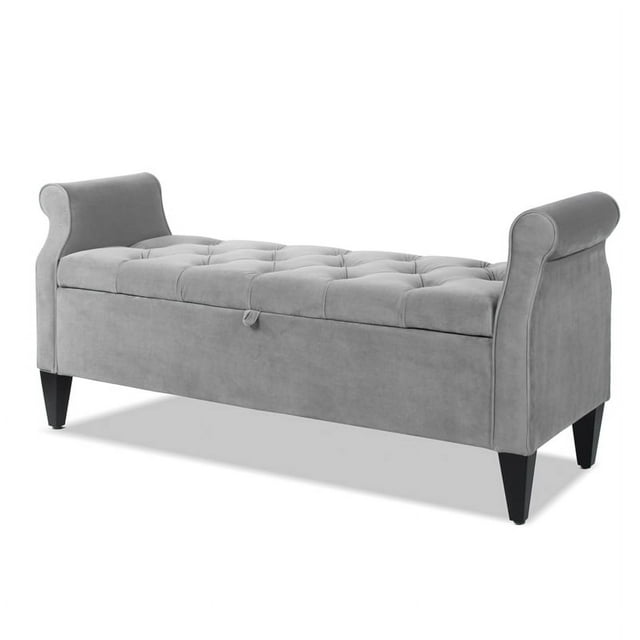 Banc de Rangement à Bras Roulé Capitonné Jacqueline Gris