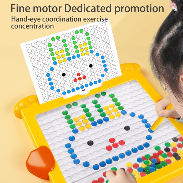 Lubelski 1 Set Painting Board Stimulate Writing Interest Enhance Concentration Stone Bead Hand-eye Coordination with Reference Card Magnetic Graffiti Board Kindergarten Toy