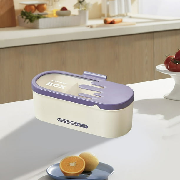Organizador de Especias, Tarro de Vidrio de 3 Compartimentos con Tapa y Cuchara, Especiero de Cocina, Aceitera Doméstica, Caja de Condimentos Msg, Especiero Morado