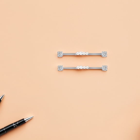 WRISTBIQUE 2PCS Industrial Barbell Ear Stud Titanium Steel Jewelry for Women Casual Outfits