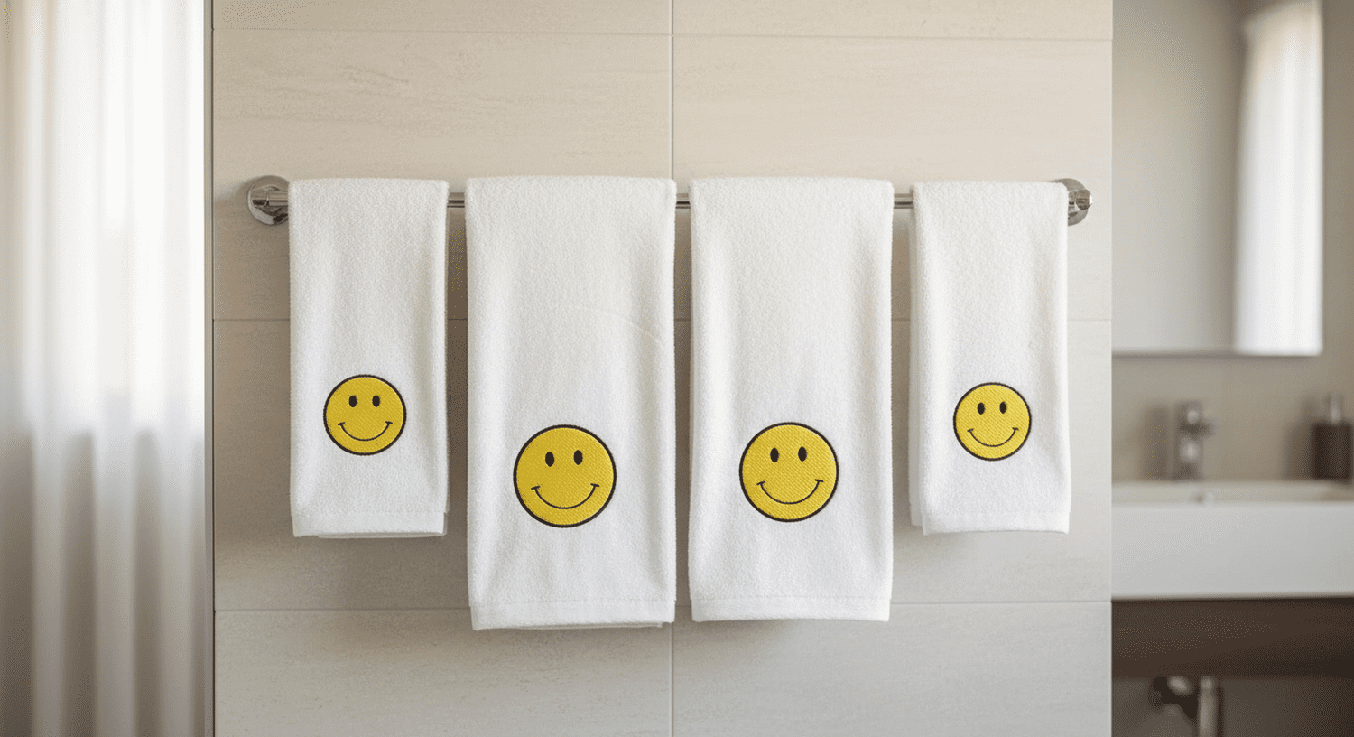 Serafina Home Smiley Face Bath Towel Set, 4 Piece, 2 Hand Towels 16" x 25", 2 Fingertip Towels 12" x 18", 100% Cotton Terry Velour