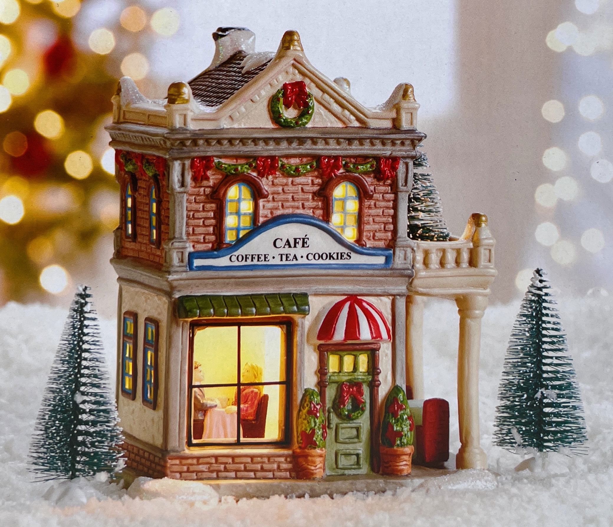 Northeast Home Goods Porcelain Village Town Cafe Candy Shop Miniature Lighted Home Christmas Village Building with Accessories - Walmart.com