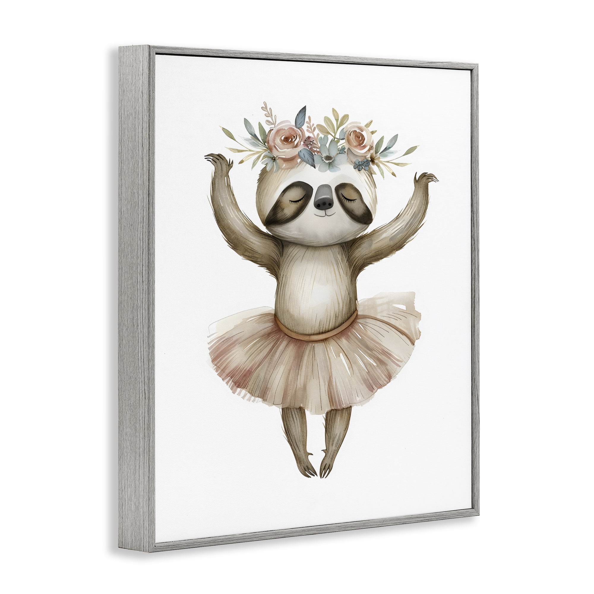 Stupell Industries Dreamy Sloth Ballet with Flowers Gray Framed Giclee Art, design by LSR Design Studio