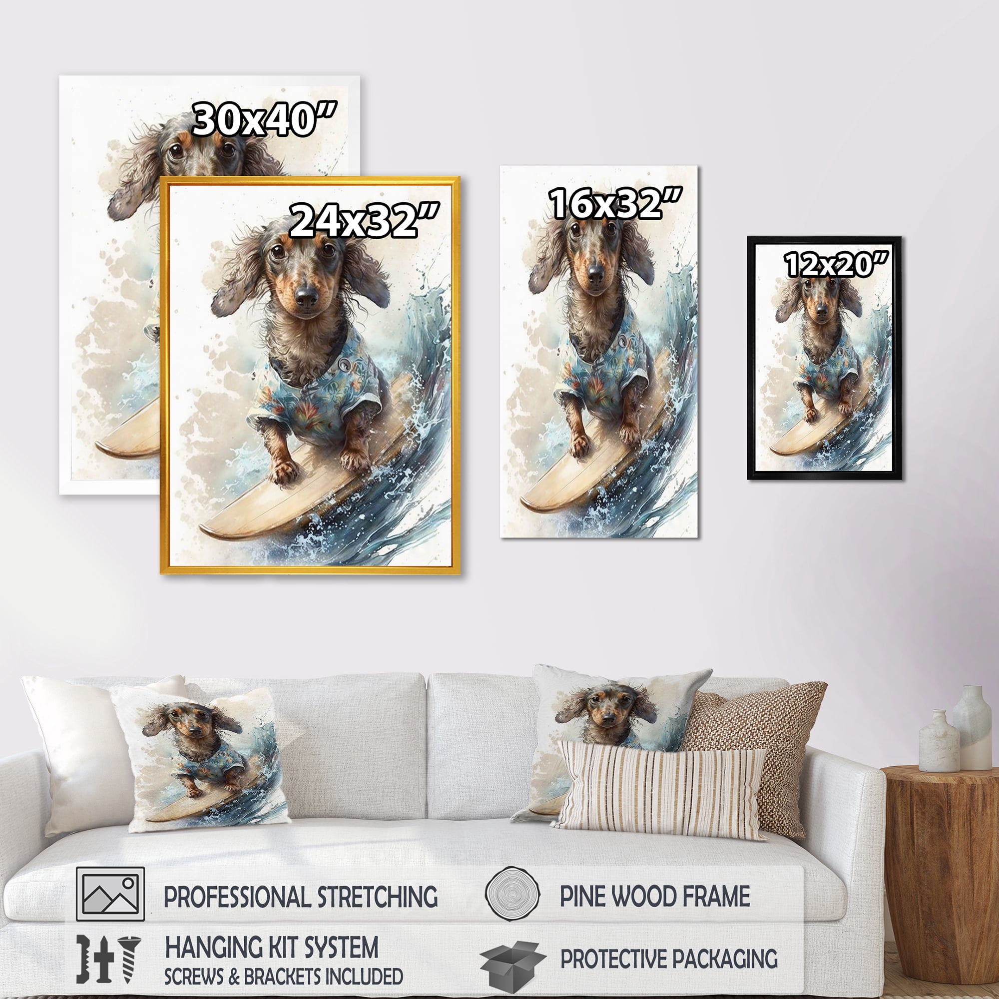Designart Dog Surfing I Canvas Wall Art