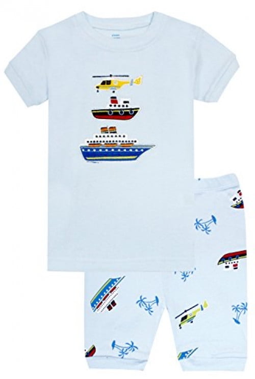 Elowel Boys Short Boat 2 Piece Pajama Set 100% Cotton (Toddler, Little & Big Boys)