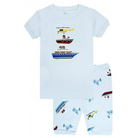 

Elowel Boys Short Boat 2 Piece Pajama Set 100% Cotton (Toddler Little & Big Boys)
