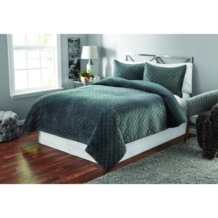 Mainstays Soft Plush Mink Velvet Grey Full/Queen Quilt