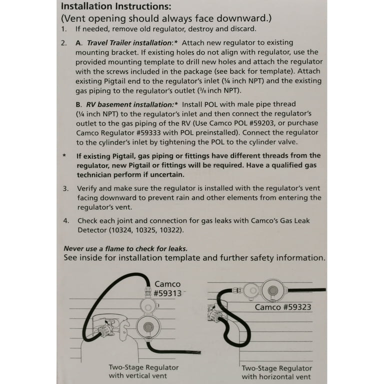 Camco 59323 Horizontal Two Stage Propane Regulator - Feature Integral First and Second Stages Camco 59323 Horizontal Two Stage Propane Regulator - Feature Integral First and Second Stages
