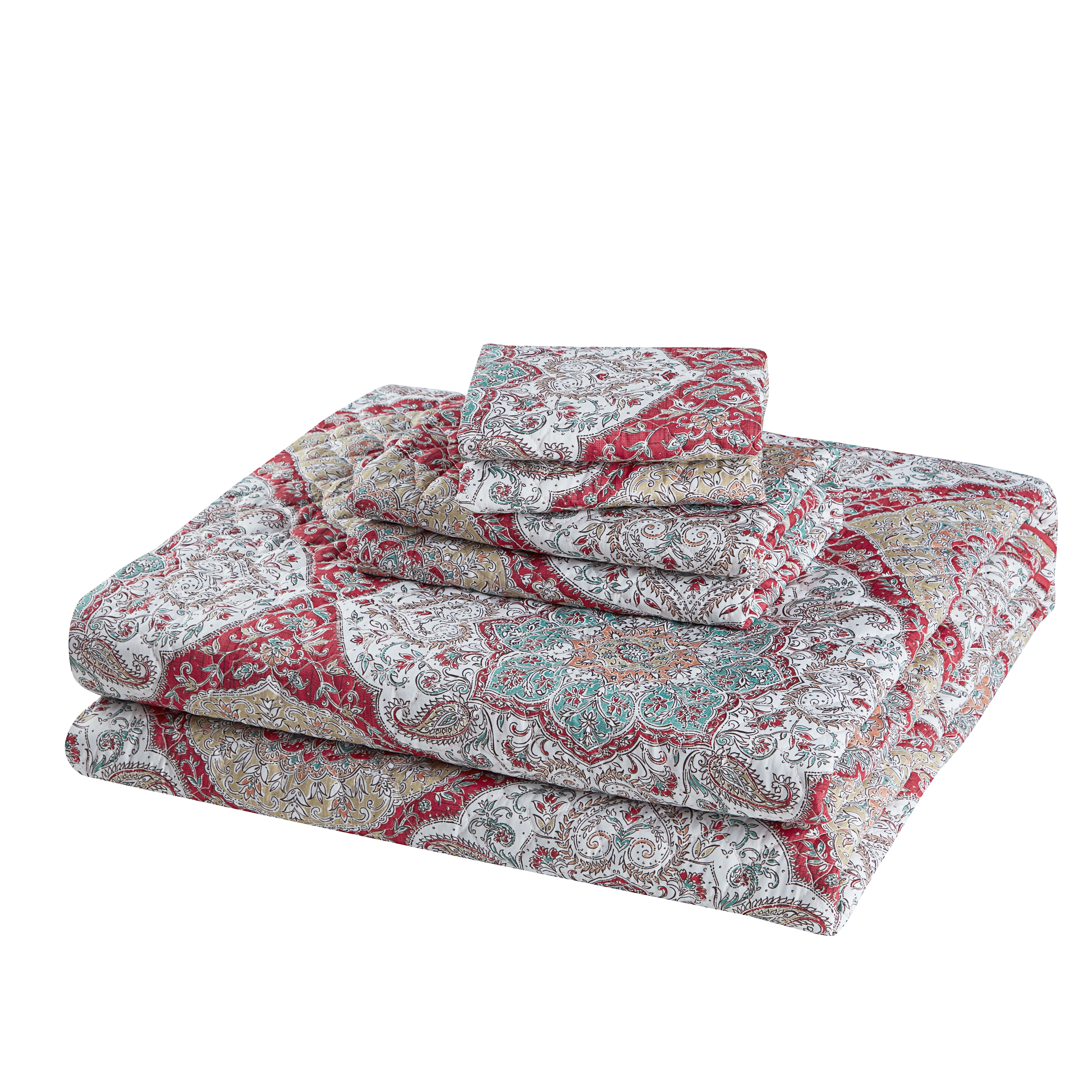 Mainstays Reversible Vintage Tapestry Quilt, Red, King, 1-Piece