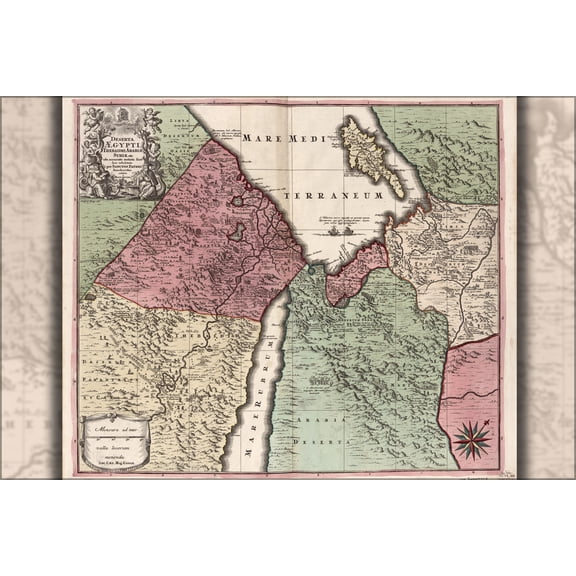 24"x36" Gallery Poster, map of Egypt Syria & Israel 18th century in latin