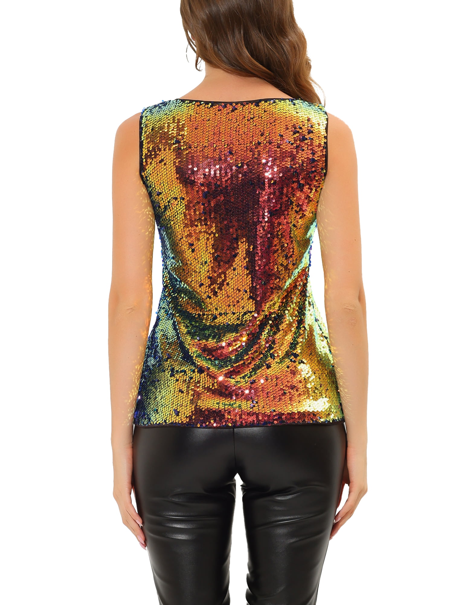 Handmade Gold Silver Tone Mirror Sequins Party Tank Top