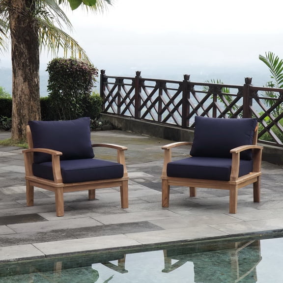 Modway Marina 2 Piece Outdoor Patio Teak Set in Natural Navy