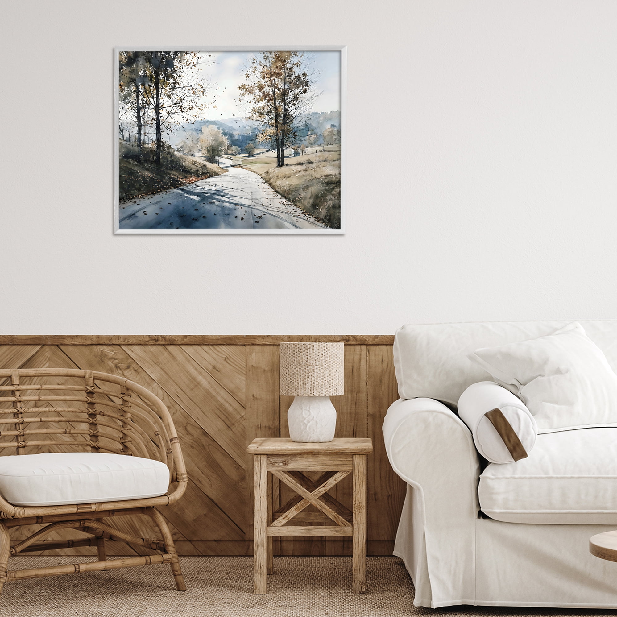 Stupell Industries Country Road in Autumn White Framed Giclee Art, design by Franklyn Gregory