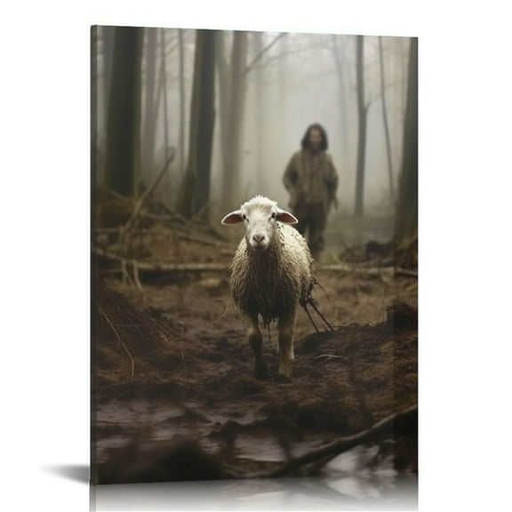 COMIO  Christian Wall Art Jesus Chasing Lost Lamb Canvas Print Inspirational Wall Decor