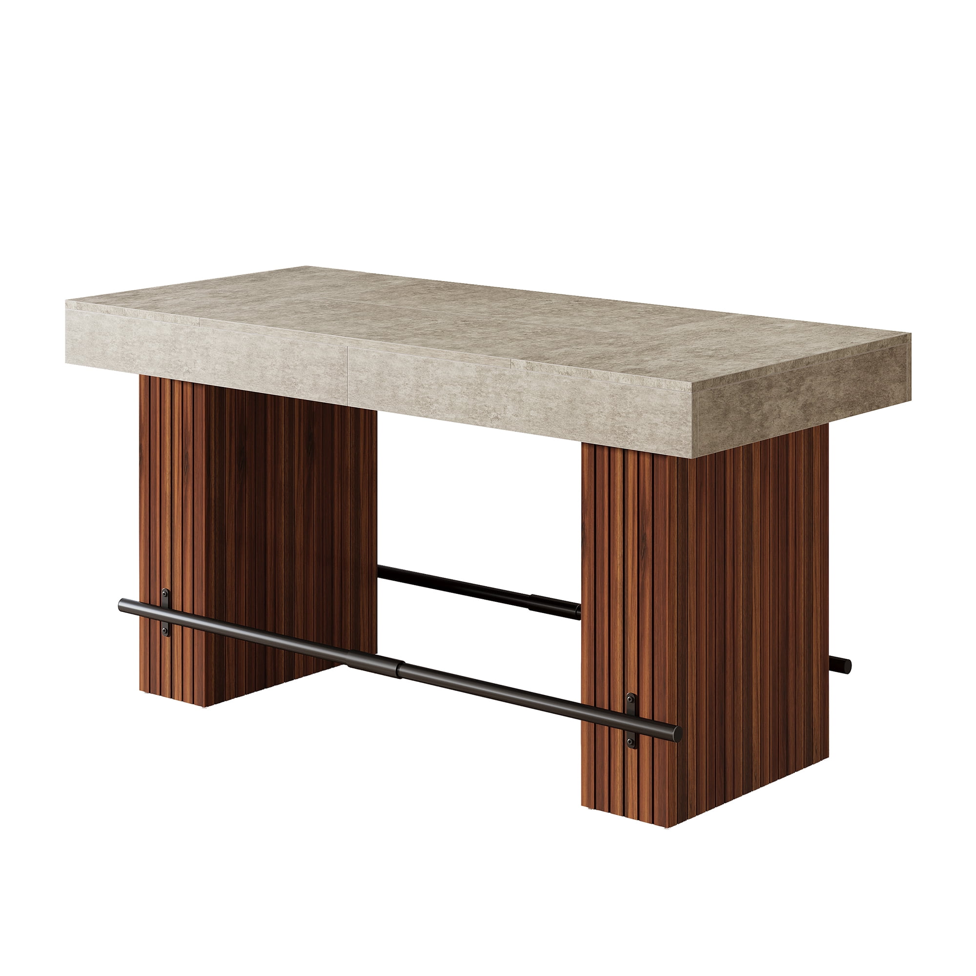 MAYEERTY 62.2 Inch Industrial Bar Table, Counter Height Pub Dining Table with Rustic Brown Tabletop and Dark Gray Slatted Base for Home Bar Kitchen Island