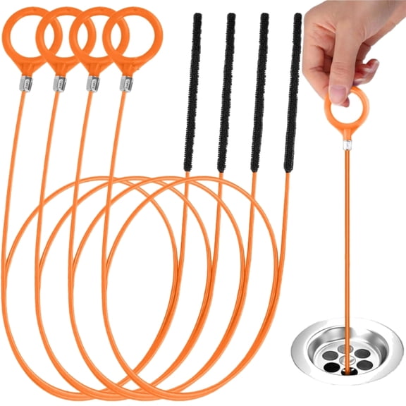 AOOOWER Multipurpose Plastic Drain Cleaning Rods 4PCS Flexible Spirals Tool for Sink Tub