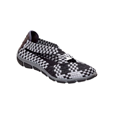 

Angel Steps Women s Aspen Stretchy Woven Slip on Fashion Sneakers Black/Silver 7 Wide US Women