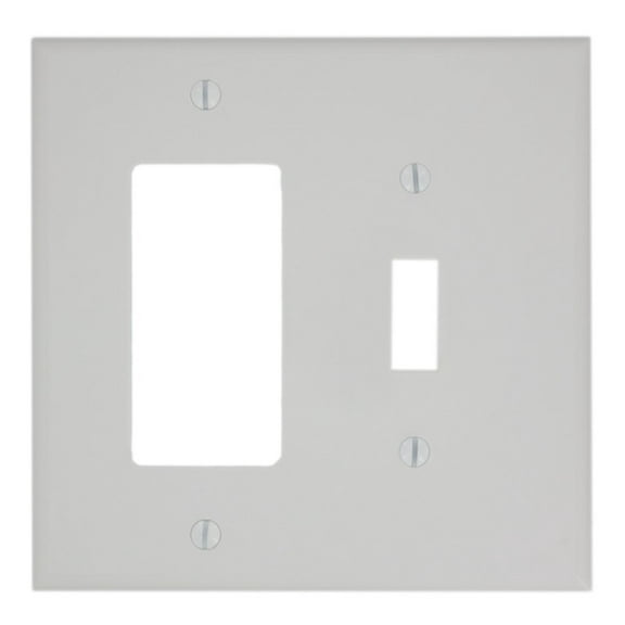 Leviton PJ262-W 2-Gang Combination Toggle Switch & Decora GFCI Rocker Wall Plate, Midway Size Cover, Unbreakable Thermoplastic, White