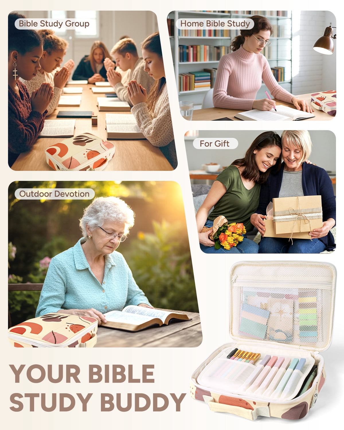 WEMATE 76 PCS Bible Study Supplies with Bible Case, 15 No-Bleed Highlighters, Ballpoint Pens, Washi Tapes, Sticky Notes, Prayer Cards, Annotation Kit for Women College Essentials Christian Gifts