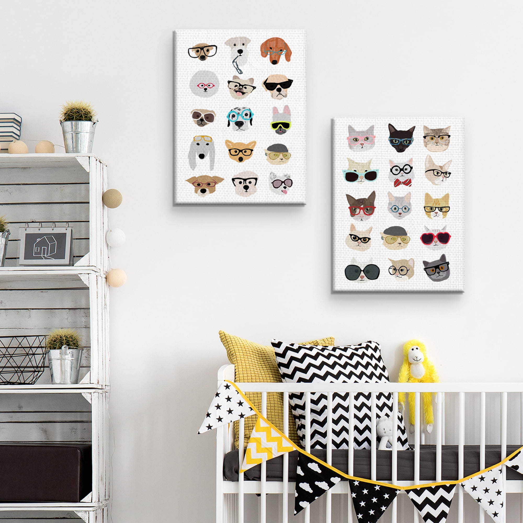 Masterpiece Art Gallery Cats & Dogs with Glasses by Hanna Melin Canvas Art Print Set of 2 (18" x 24")