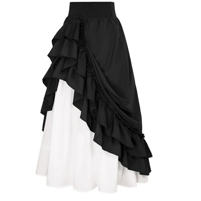 Kcodviy Women Retro Medieval Elastic Rhinestone Skirt Lace High Waist Boho Skirt with Shorts Maxi Skirt Casual Drawstring Wrap Around Bed Skirt A Line Long Skirt