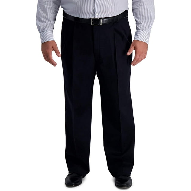 Haggar Mens BT Iron Free Premium Khaki Classic Fit Pleat Front Expandable Waist Pant