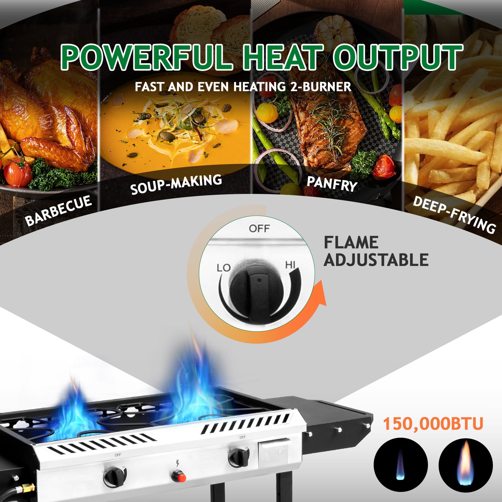 Ktaxon 2 Burner Propane Stove Gas Cooker with Auto Ignition, Side Shelf, 150,000 BTU for Outdoor Cooking