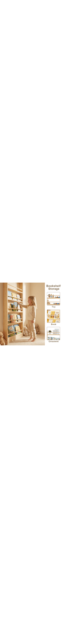 Leumius 5 Tier Kids Bookshelf,Wooden Behind The Door Bookshelf with Open Storage,Wall Mount Shelve & Space- Saving,Book Storage Rack for Kids' Rooms, Living Rooms, Entryways(Natural Wood)