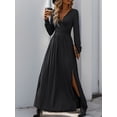 thumbnail image 3 of Elegant and sexy solid color lace V-neck fitted dress for women's evening banquet, 3 of 5