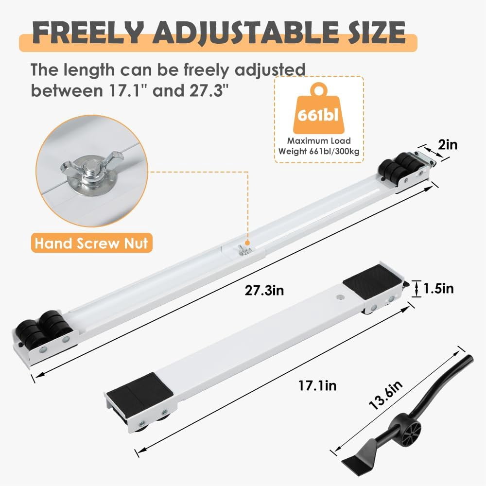 Appliance Rollers Heavy Duty Furniture Dolly Mobile Roller, Washing Machine Stand with Wheels Mobile Base for Refrigerators, Dryers, Washing Machines, Support 660 LB, White