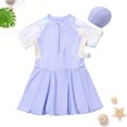 thumbnail image 2 of BOBOGOJP Girls Swimsuit Beach Sport Skirt hemt One Piece Swimsuit UPF 50+ Sun Protection Bathing Suits Light Purple for Size 11-12 Years, 2 of 9