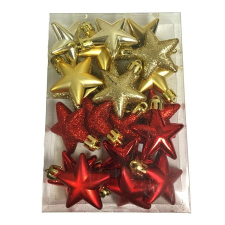 - Red and Gold Stars Shiny Matte and Glitter Christmas Tree Ornaments Set of 20