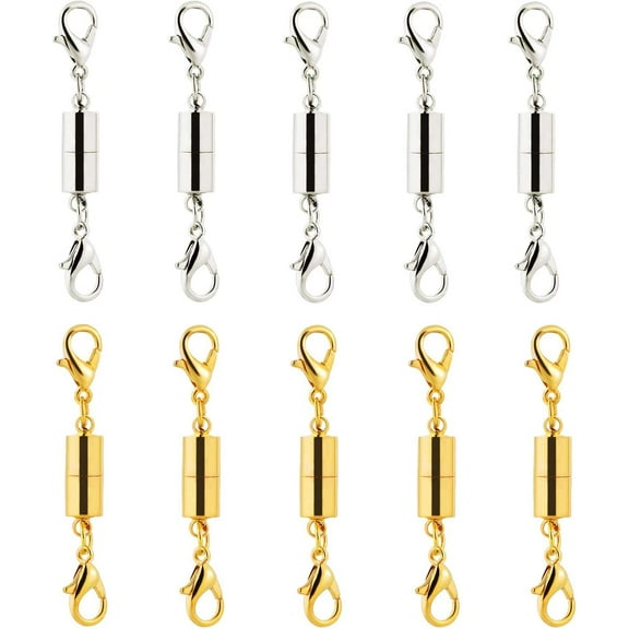 Magnetic Lobster Clasp.10 Pack Jewelry Extender Chain Extender Magnet Clasp for Necklace Bracelet Silver Gold