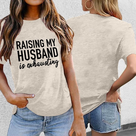 Women Oversized Tshirt Print Top Loose Crew Neck T Shirt Tops for Women Beige L