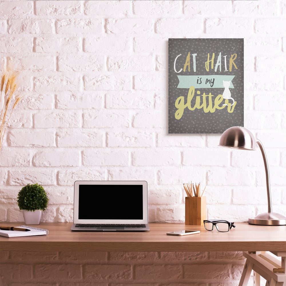 Stupell Industries Cat Hair is My Glitter Quote Feline Pet Polka Dot Comedy Canvas Wall Art Design by Gigi Louise, 24" x 30"