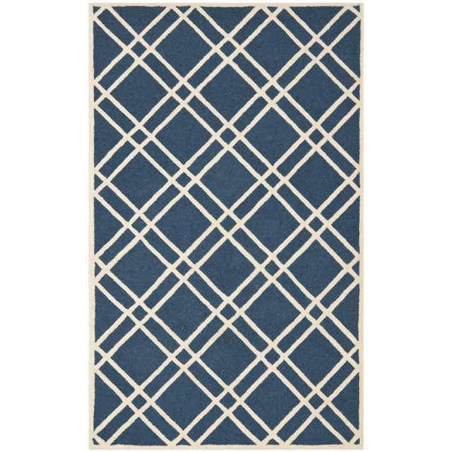 Safavieh Cambridge Collection CAM142G Handmade Moroccan Geometric Navy Blue and Ivory Premium Wool Area Rug (3' x 5')