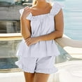 thumbnail image 4 of Riforla Women's Pajama Sets 2 Piece Outfits Sleeveless Sleepwear Ruffle Crop Top and Casual Shorts Loungewear Outfit Matching Sets Women Clothing White S, 4 of 9