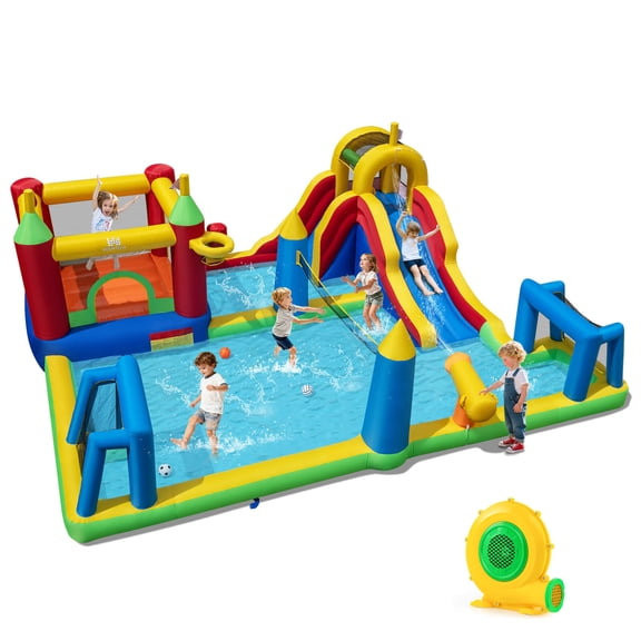 Costway Inflatable Water Slide Bounce House with Climbing Wall, Splash Pool, 680W Blower
